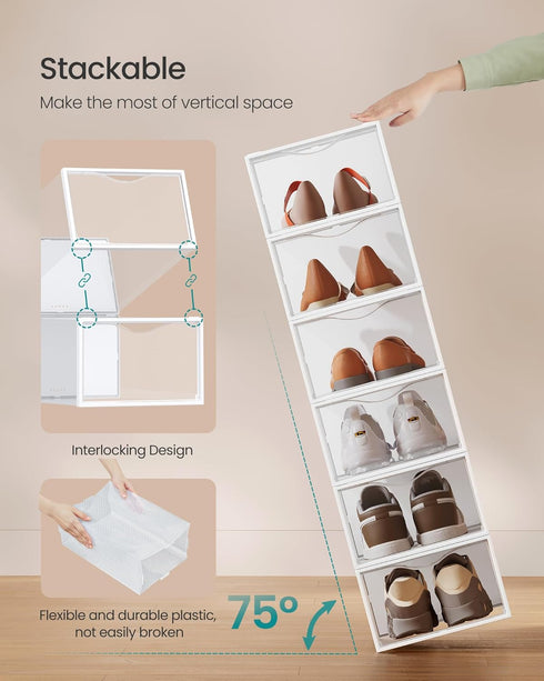 Closet, 12 Pack, ULSP312W01 SONGMICS Shoe Boxes, Shoe Storage Organizers Rack for Plastic Stackable Sneaker Containers