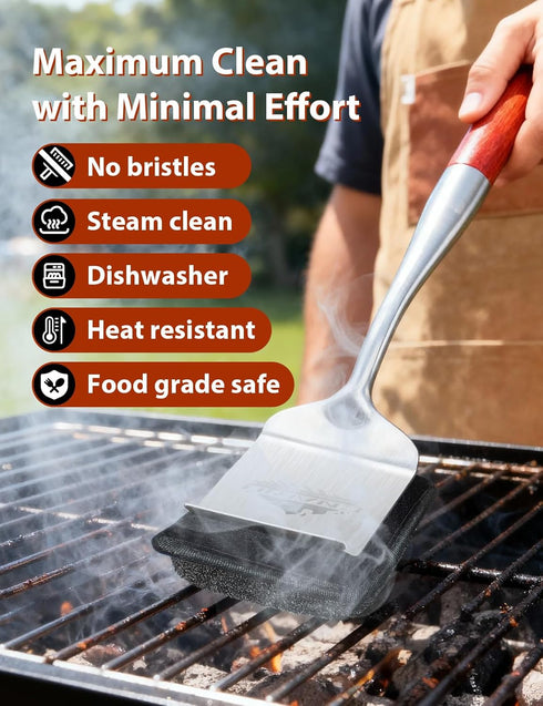 1 Bristle-Free Grill Brush for Outdoor Grill, Steam Cleaning Grill Brush Bristle Free with Replaceable Brush Heads