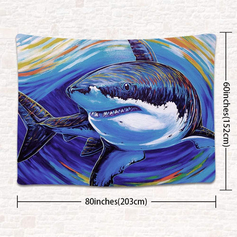 UHOMETAP Psychedelic Watercolor Shark Tapestry, Huge Sea Animals Art Wall Tapestry, Marine Life Wall Mural for Living