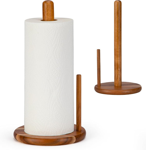 Acacia Wood Paper Towel Holder Countertop, Wooden Paper Towel Holder Thicken Base