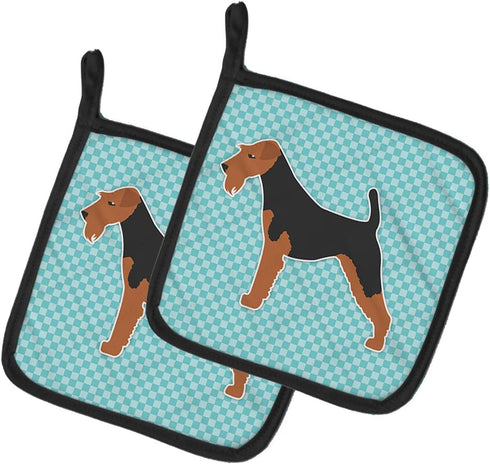 Caroline's Treasures BB3685PTHD Welsh Terrier Checkerboard Blue Pair of Pot Holders, 7 1/2 x 7 1/2