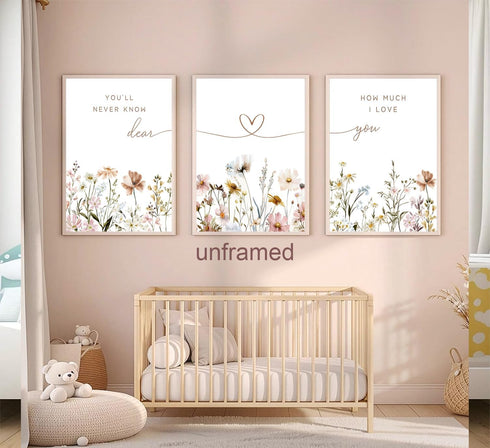 JBZDD 3Pcs Unframed12x16in Wildflower Nursery Wall Art Boho Botanical Flower Sentences Posters Girl Nurseries Print