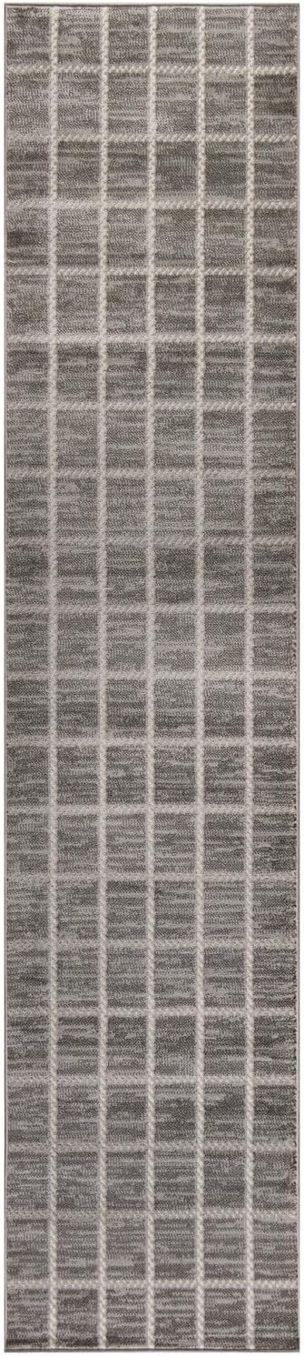 Nourison Serenity Home Contemporary Area Rug, Grey Ivory 2'2" x 7'6", Easy-Cleaning for Bedroom & Living Room
