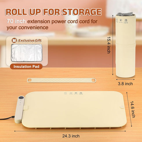 6 Setting 6 Upgrade Food Warming Mat - Electric Warming Tray with Temperature and Hours Timer,Full Surface Graphene