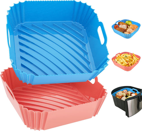 Air Fryer Silicone Liners Square, 2 Pack 7.1 Inch Reusable Pot Oven Liner Baking Tray