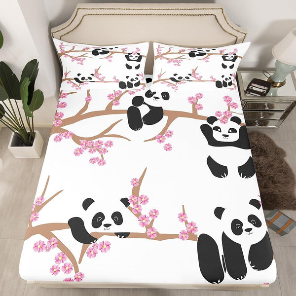 Erosebridal Kids Panda Fitted Sheet Cherry Blossoms Sheet Set Full Size Cute