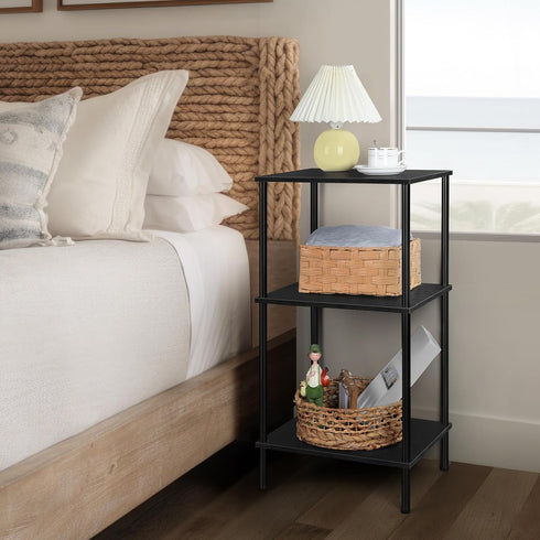 3 Tall Side Table with Storage Tier Black End Table Metal Storage Shelves for Living Room Bedroom Bathroom Small Slim
