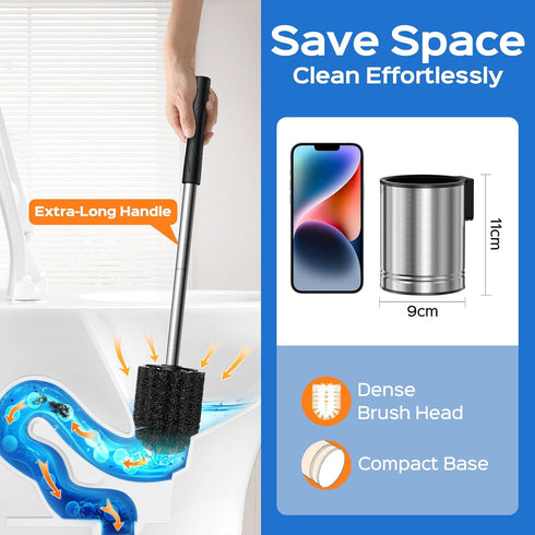Set: 2 Pack HAMITOR Toilet Brush and Holder Stainless Steel Rustproof Kits with Deep Cleaning Bristles - Hidden Toilet