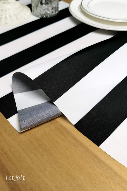 Black and White Striped Table Runner for Anniversary Dinner Party Supplies, Birthday Party Wedding Winter New Years