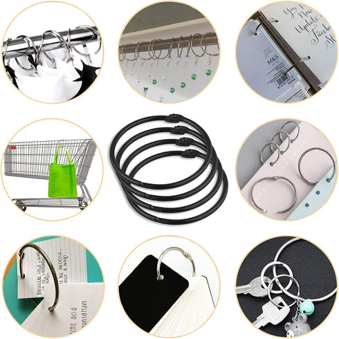 24 Pack Rustproof Decorative Metal Round Shower Curtain Rings for Bathroom Shower Rod (Black)