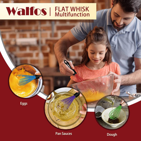 Walfos Silicone Whisk Set of 4, Heat Resistant Kitchen Whisks for Cooking, Non Scratch Balloon Egg Whisk