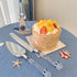 FISHBONE Stainless Steel Wedding Cake Knife and Server Set, Nautical Blue Rings Design for Special Occasions