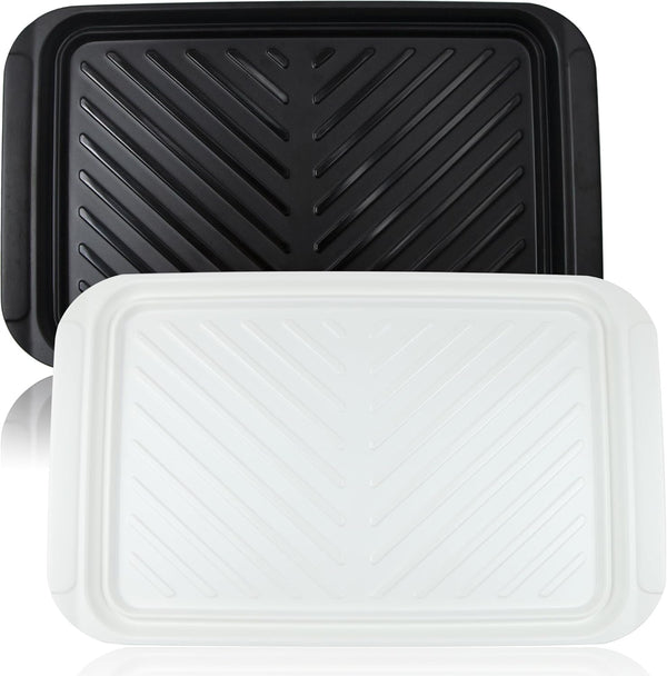 Grilling Prep and Serve Trays, Set of 2 BBQ Trays for Raw and Cooked Food, Black and White