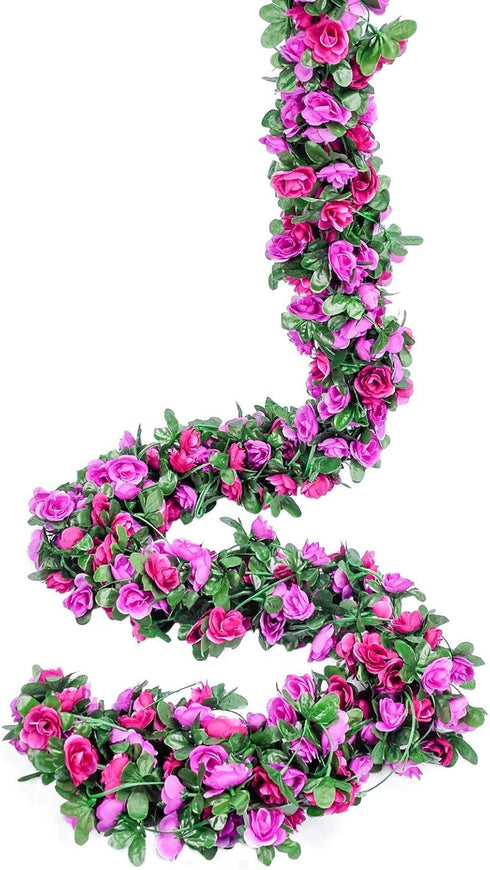 Miracliy 9Pcs 74FT Purple Flower Garland, Artificial Rose Arch Vines for Wedding Decoration