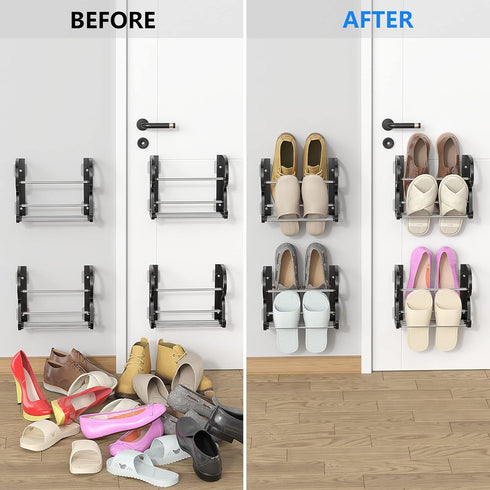 4 Pack Wall Mounted Shoes Rack Wall Shoe Holder Hanging Shoe Organizer Door Hanging Shoe Storage with Sticky Mounts