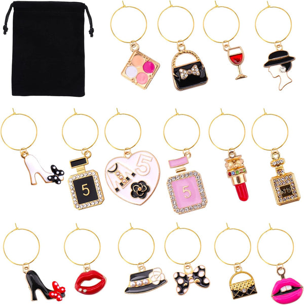AIERSA Wine Glass Charms - Funny Drink Markers with Gold Rings for Party Decorations
