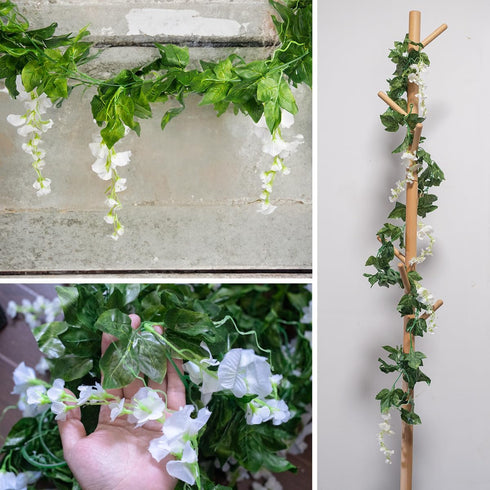 Mavee Artificial Wisteria Vine Garland Hanging Decor - 28.8ft Silk Flowers with Ivy Leaves for Wedding, Home Floral
