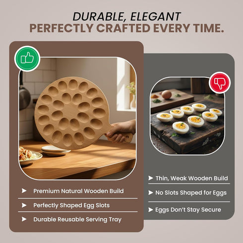 Namre' 24 Deviled Egg Tray for Eggs Wooden Deviled Egg Plate & Holder with Handle, Reversible Pizza Peel & Serving