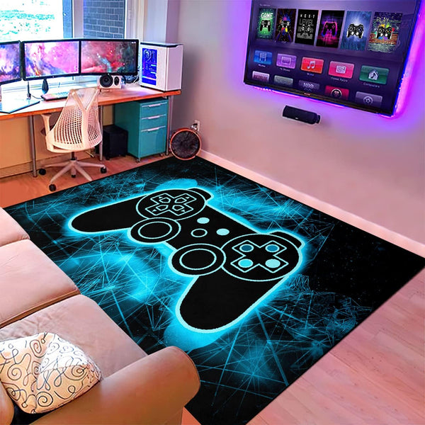 Gaming Video Game Area Rugs for Boys and Teens, Modern Cool Tech Style Gamepad Pattern Carpet for Home Decor