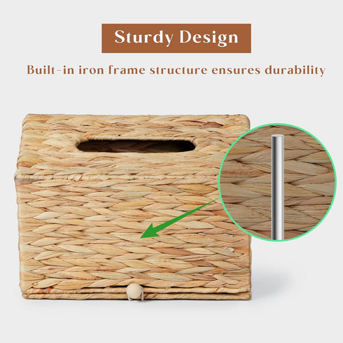 Water Hyacinth Hand Towel Box Cover Compatible with Disposable Paper Hand Towels, Wicker Paper Towel Holders, Hand