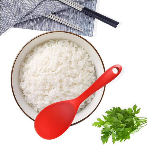 Silicone Rice Paddle Spoon Set of 2, Non-Stick Heat Resistant Kitchen Gadgets for Rice, Mashed Potatoes (Red)