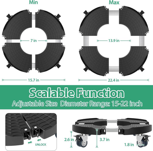 450lbs 15-22 Inch 1 Pack VANCASTLE Plant Caddy with Lockable Wheels Heavy Duty Capacity, Adjustable Plant Stand