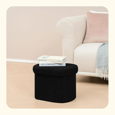 16.1"x12.2"x12.2" PINPLUS Storage Ottoman Boulce Tufted Oval Small Ottomans Bench Foot Rest with Storage (Black)
