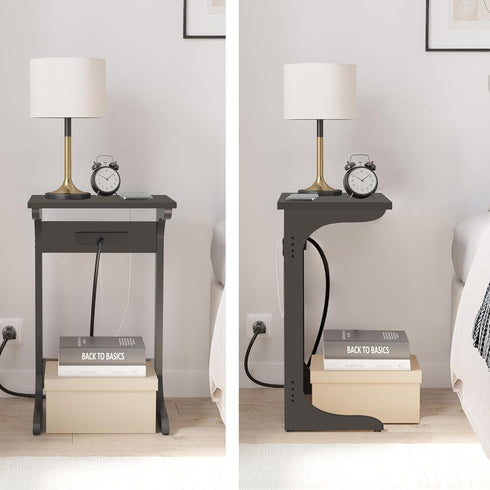2 TB01BK044 TUTOTAK C Shaped End Table with Charging Station, Side Table, Couch Table for Small Spaces, Tv Tray Table