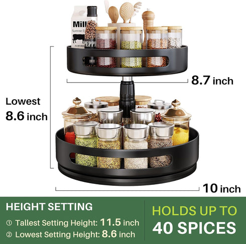 SAYZH 2 (10 inch) Lazy Susan Organizer Spice Rack - Tier Height Adjustable Spice Organization for Cabinet, Metal