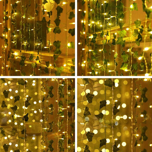 12 Pack 240 KASZOO Artificial Ivy Leaf Plants with LED Window Curtain String Lights, Fake Plants Vine Hanging Garland