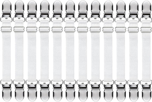 Boao 12 Pcs Adjustable Bed Sheet Clips Straps, Elastic Mattress Grippers Holder for Home, White, 14-28 Inch Length