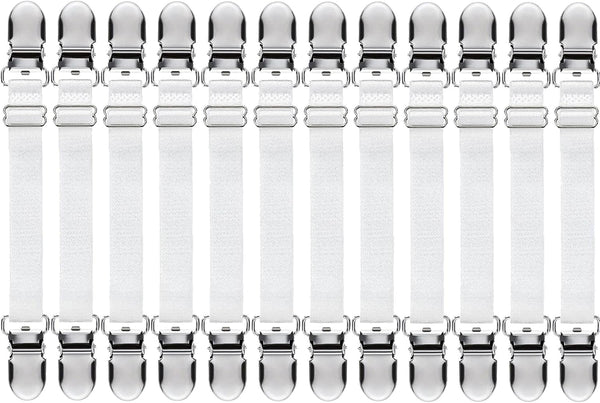Boao 12 Pcs Adjustable Bed Sheet Clips Straps, Elastic Mattress Grippers Holder for Home, White, 14-28 Inch Length