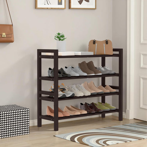 Closet, 4-Tier) Haddockway Bamboo Shoe Rack for Free Standing Shoe Organizer with Smooth Round Rods & Convenient