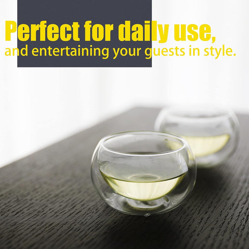 PunPun 2.7oz. Double Wall Borosilicate Glass Tea Cups, Set of 4 Heatproof Insulating Espresso Cups