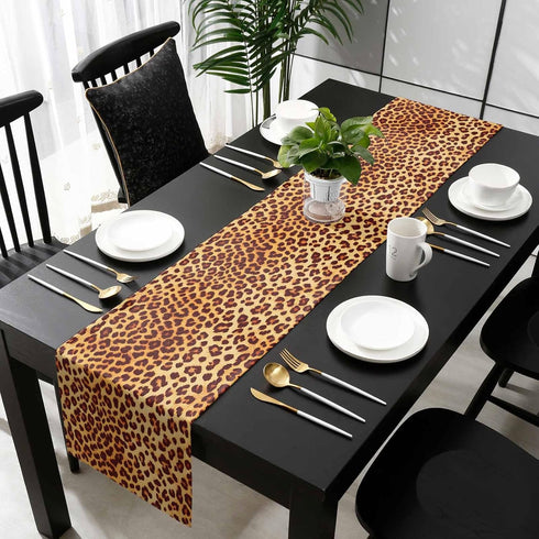 PIEPLE 108 inche Leopard Print Table Runner-Cotton linen-Long Cheetah Print Dresser Scarves,Animal Tablerunner