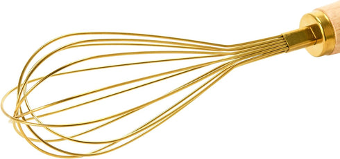 Bloomingville Gold Finish Whisk, 10.25" Standing Stainless Steel Wood Handle