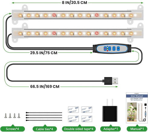 8 inch 56 6/12/16 3 2 Wiaxulay Grow Light Strip, LEDs Full Spectrum Grow Lights for Indoor Plants, Under Cabinet Grow
