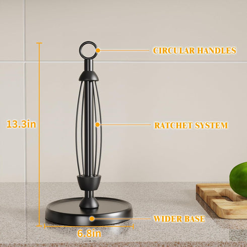 Countertop, Black Paper Towel Holder One-Handed Tear, Stainless Steel, Weighted Base, Ring Paper Towel Holder Stand