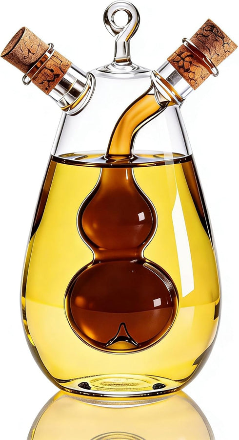 2 1 ELETON in Oil and Vinegar Cruet Hand-Blown Borosilicate Glass Dispenser with Gourd-Shaped Inner Chamber, Leakproof