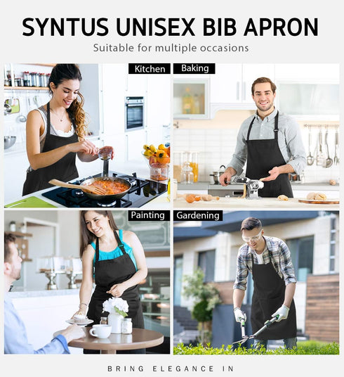 12 Pack 2 Syntus Bib Apron, Unisex Aprons Adjustable Waterdrop Resistant with Pockets Cooking Kitchen Apron for Chef
