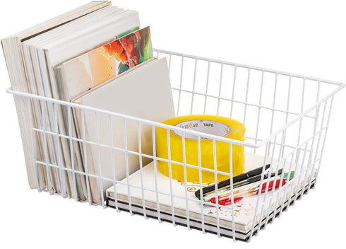 iPEGTOP Wire Storage Freezer Baskets, Set of 6 Large 15.4" White Organizer Storage Bins with Handles for Kitchen,
