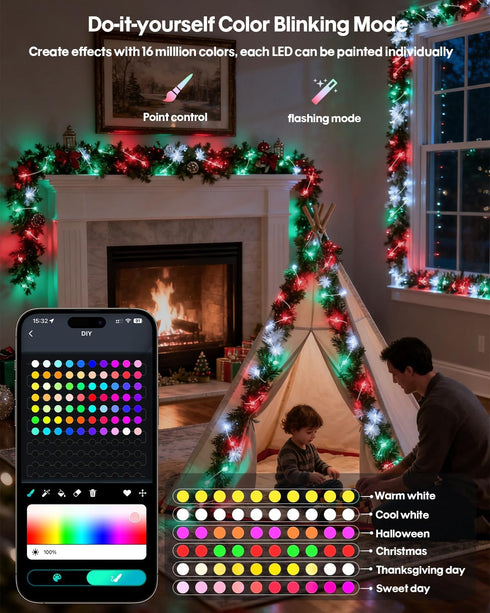 33ft Super RGB Color Changing Globe String Lights, Smart Fairy String Lights with APP Control, Mini Ball LED Twinkle
