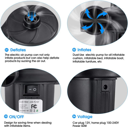 Air Pump for Air Mattress, Quick Fill Inflator Deflator for Inflatables, Perfect for Camping, Pool, Boat
