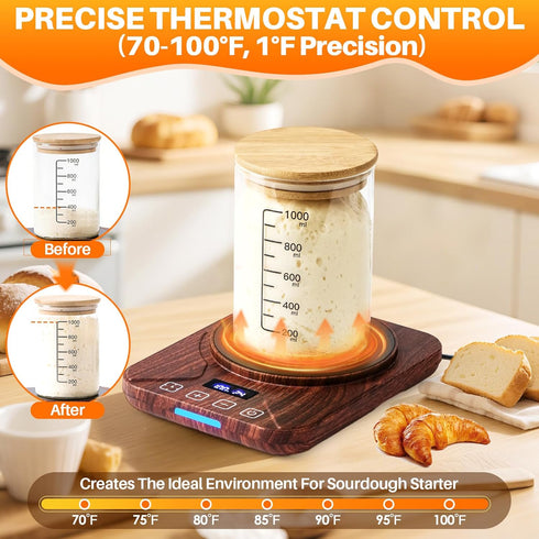 RVV 24H 1F 40 oz, Sourdough Starter Warmer, Digital Temperature Control Heating Mat for Home Baking with Timer