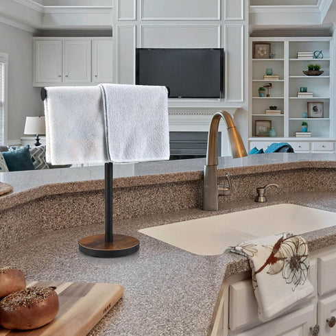 Countertop Hand Towel Stand, Free Standing Towel Rack with Weighted Wood Base for Bathroom and Kitchen