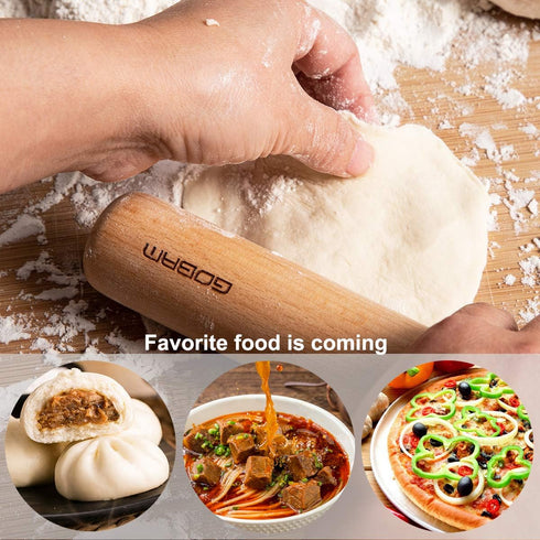 GOBAM Small Wood Rolling Pin - Dough Roller for Pasta, Cookies, Pie, Pizza, 11 x 1.38 Inches