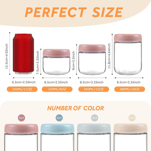 MOLADRI 16 oz/480 ml 4 Pack Glass Storage Canister with Airtight Lid, Clear Overnight Oats Containers, Cute Decorative