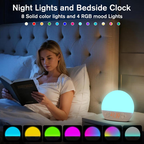 Dimmable 30 KEPLUG Wake Up Light Sunrise Alarm Clock,Digital Alarm Clocks Bedside Night Light,White Noise Sound Machine