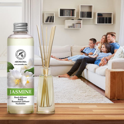 AROMATIKA Jasmine Essential Oil 200ml - Natural Reed Diffuser Refill for Long-Lasting Fragrance