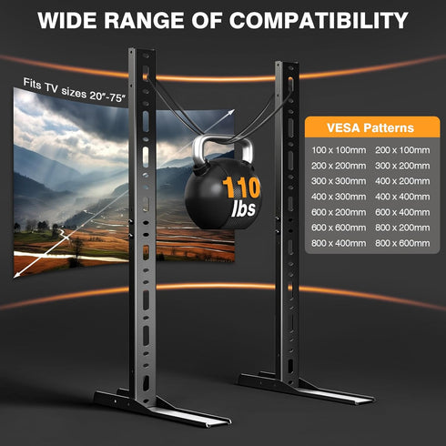 TAVR Furniture 20-75 Inch 110 lbs, 800x600 mm TAVR Universal Table Top TV Stand Mount, TV Legs for Most TVs